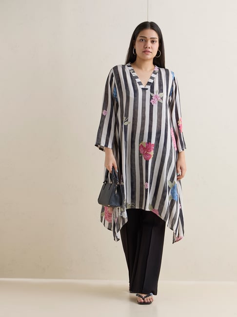 Diza by Westside Black Striped A-Line Kurta-picture-17