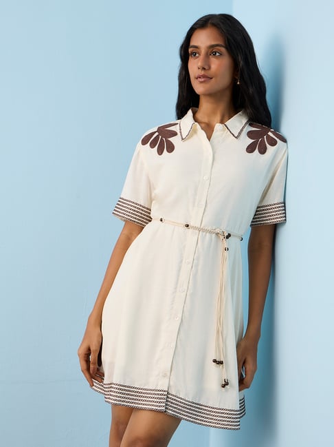 LOV by Westside Off-White Embroidered Linen-Blend Shirt Dress-picture-38