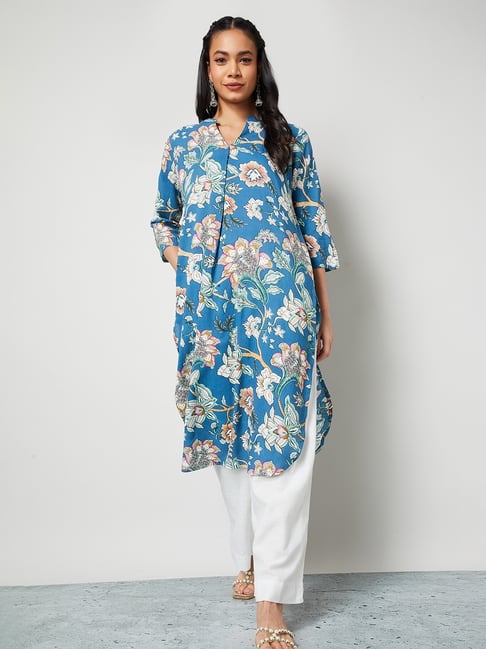 Melange by Lifestyle Blue Rayon Floral Kurta-picture-31