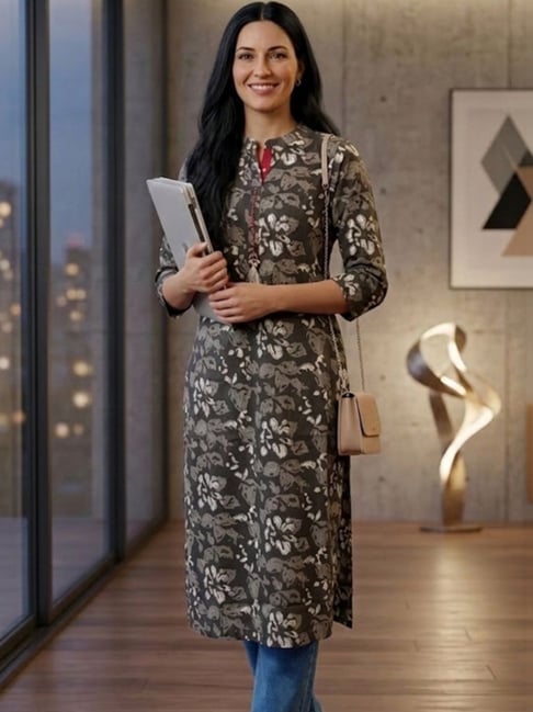 Varanga Grey Floral Kurta-picture-24
