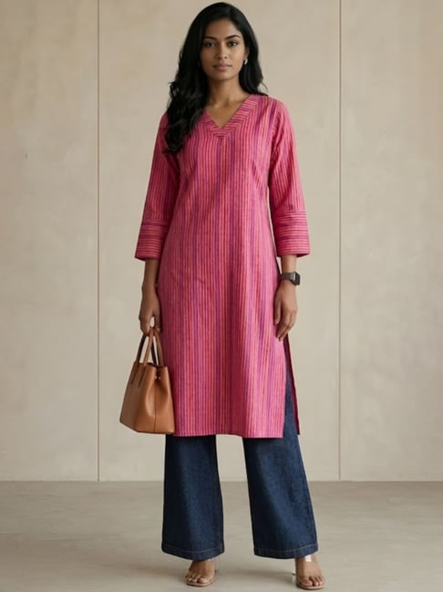 Varanga Pink Cotton Striped Kurta-picture-28
