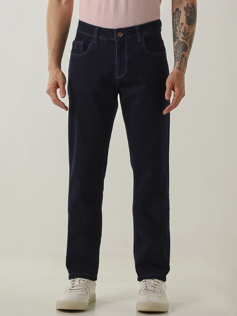 Reid & Taylor Mid Blue Cotton Slim Solid Jeans-picture-22