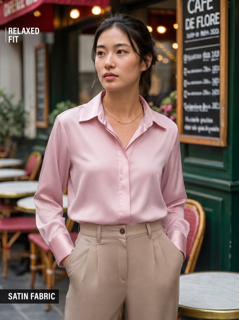 The Souled Store Womens Pink Relaxed Fit Solid Shirt-picture-34