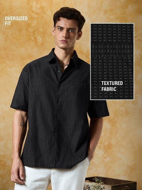 The Souled Store Mens Black Oversized Textured Shirt-picture-26