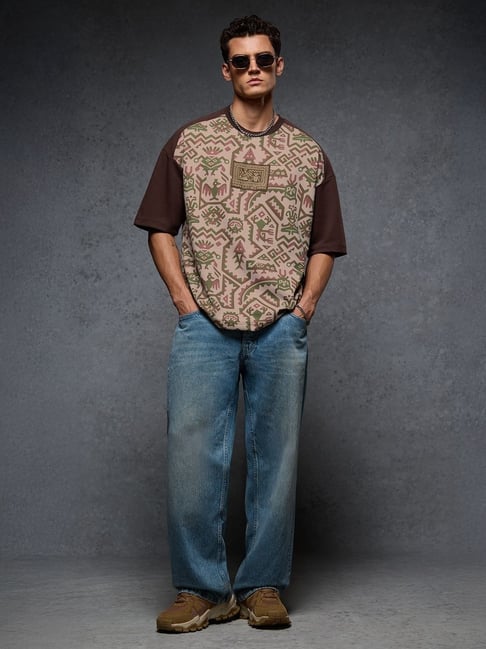 The Souled Store Mens Off White Oversized Tribal T-Shirt-picture-34