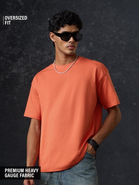 The Souled Store Mens Orange Oversized Solid T-Shirt-picture-12