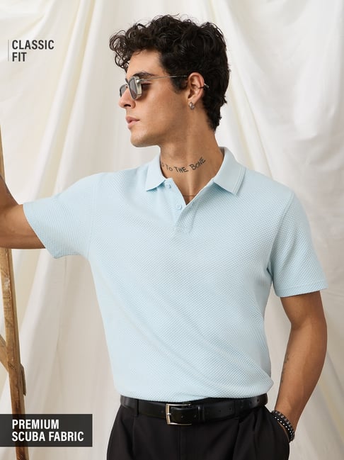 The Souled Store Mens Blue Regular Fit Textured Polo T-Shirt-picture-39