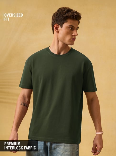 The Souled Store Mens Olive Oversized Fit Solid T-Shirt-picture-44