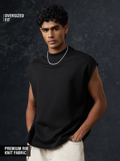 The Souled Store Mens Black Oversized Solid Tank Tee-picture-12