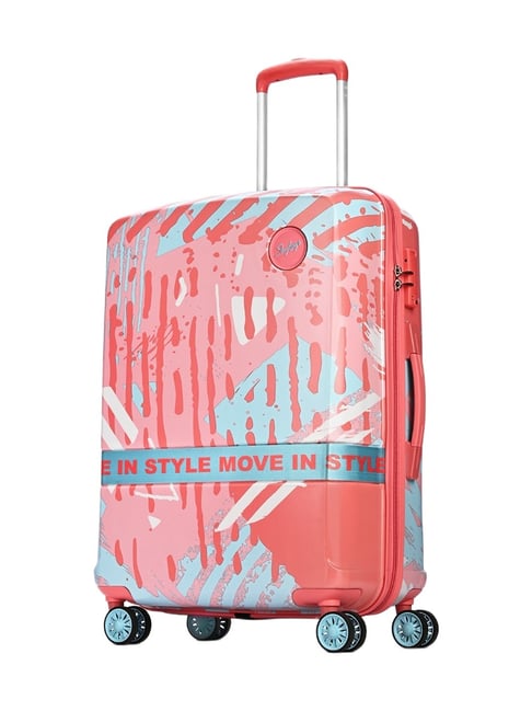 Skybags Pink & White Wanderlust Printed Medium Hard Sided Checked Luggage-picture-27