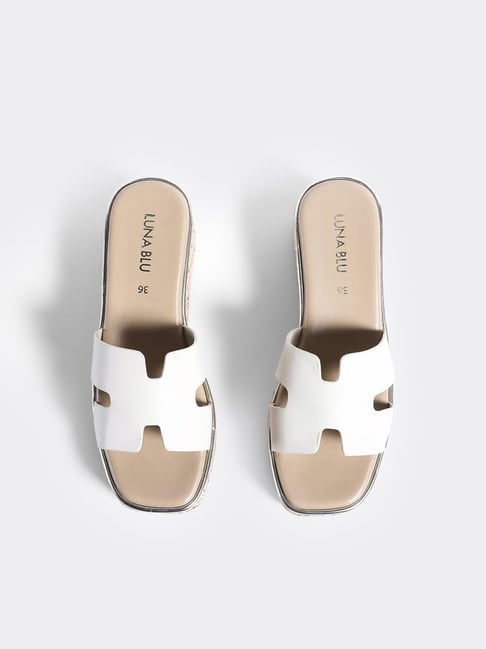 LUNA BLU Woman by Westside Ivory Cork Textured Platform Wedge Heel Sandals