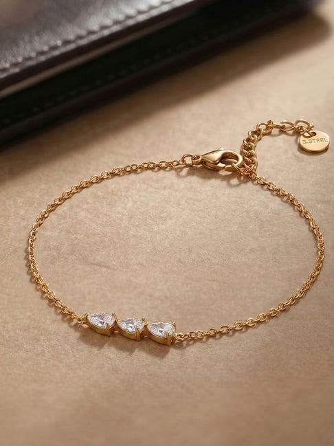Palmonas Gold-Tone Plated Petite Trio Pear Stone Bracelet for Women-picture-37