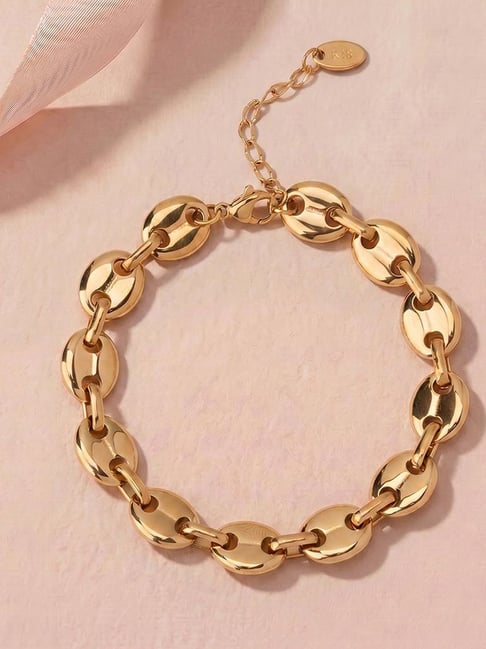 Palmonas Gold-Tone Plated Minimal Oval Link Bracelet for Women-image-6