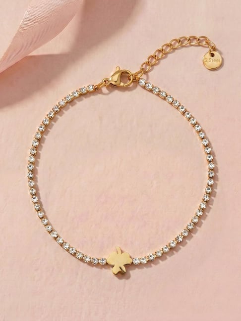 Palmonas Gold-Tone Plated Lucky Clover Motif Chain Bracelet for Women-picture-42