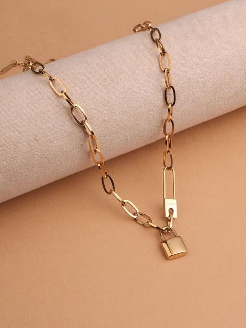 Palmonas Gold-Tone Plated Mini Lock Charm Necklace for Women-picture-12