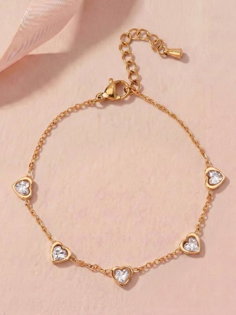 Palmonas Gold-Tone Plated Cute Heart Linked Station Bracelet for Women-picture-31