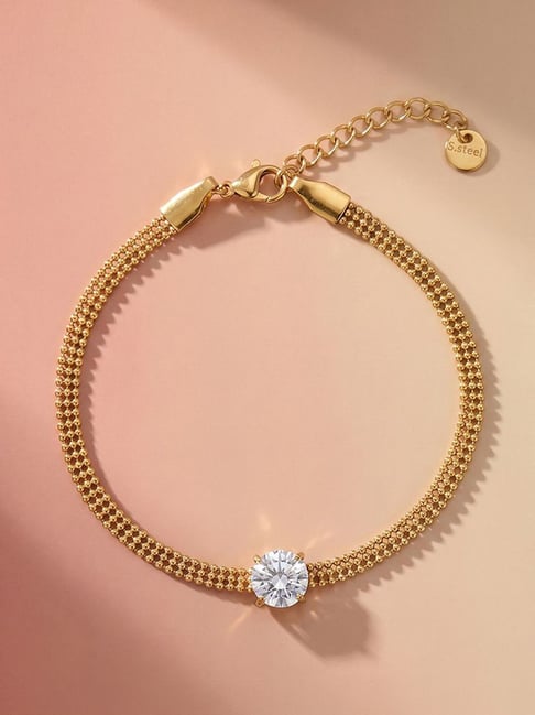 Palmonas Gold-Tone Plated Solitaire Motif Chain Bracelet for Women-picture-45
