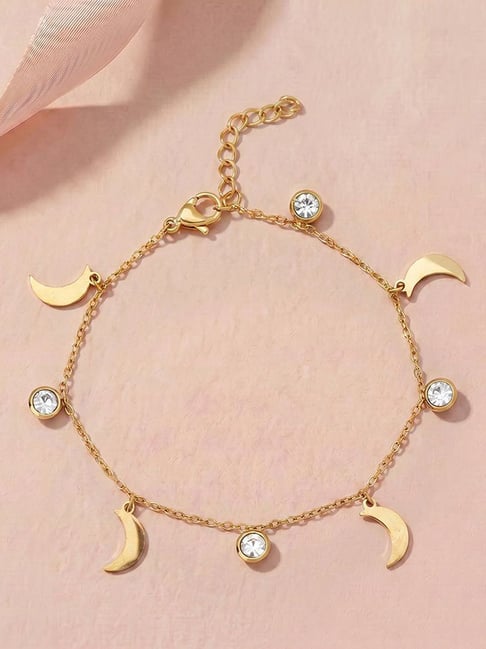 Palmonas Gold-Tone Plated Sleek Moon Glow Charm Bracelet for Women-picture-36