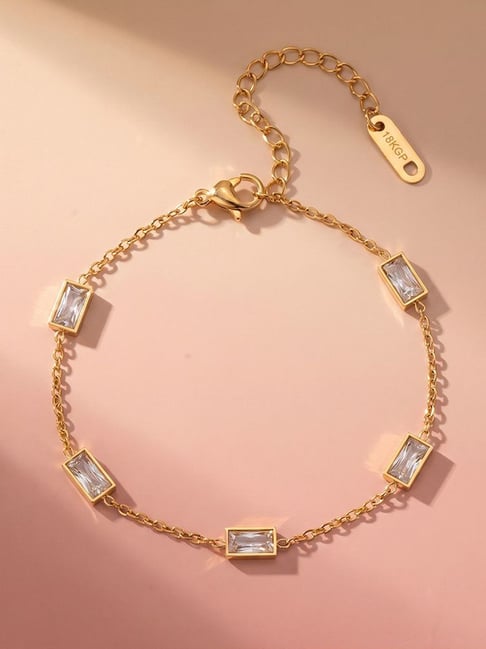 Palmonas Gold-Tone Plated Rectanngle Stone Spark Station Bracelet for Women-picture-18
