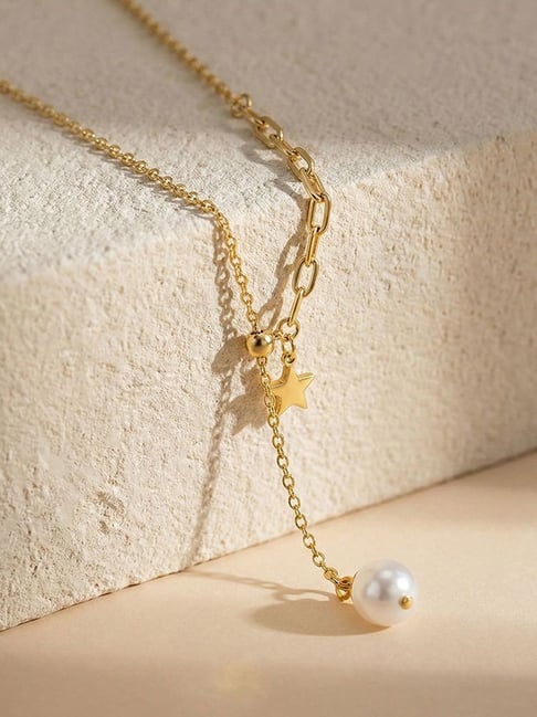 Palmonas Gold-Tone Plated Mini Pearl Star Charm Necklace for Women-picture-11