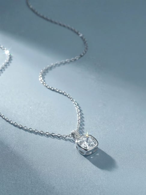 Palmonas Silver Cushion Solitaire Necklace for Women-picture-39