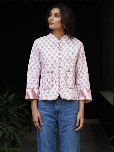 House of Chikankari Women Hand Block¿Printed¿White Short Reversible Jacket¿-picture-35