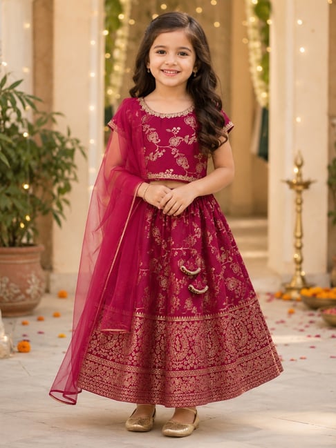 The Magic Wand Girls Pink Embellished Lehenga Choli-picture-41