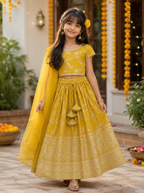 The Magic Wand Girls Yellow Embellished Lehenga Choli-picture-46