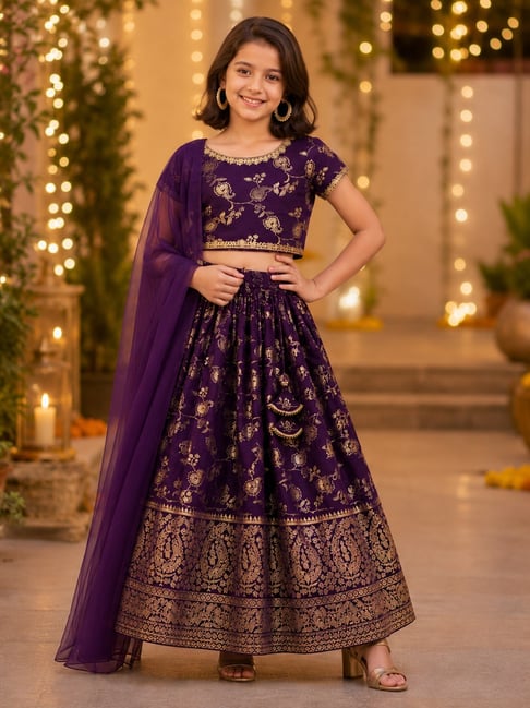 The Magic Wand Girls Purple Embellished Lehenga Choli-picture-33
