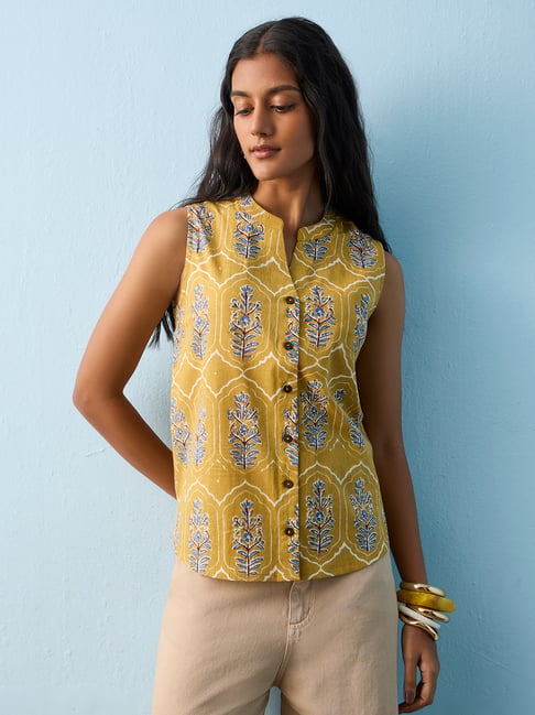 Utsa by Westside Mustard Foliage Printed Cotton Tunic-picture-10