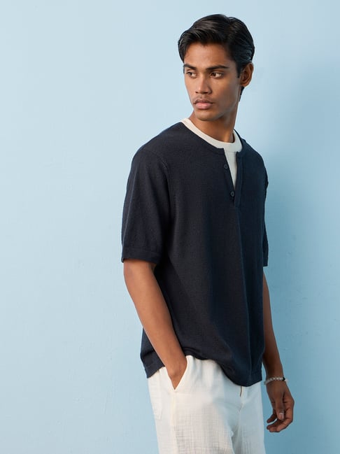 ETA by Westside Navy Textured Relaxed-Fit Cotton T-Shirt-picture-18