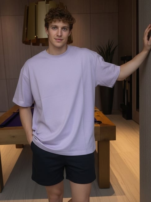 Rigo Mens Lavender Oversized Printed Cotton T-shirt-picture-47