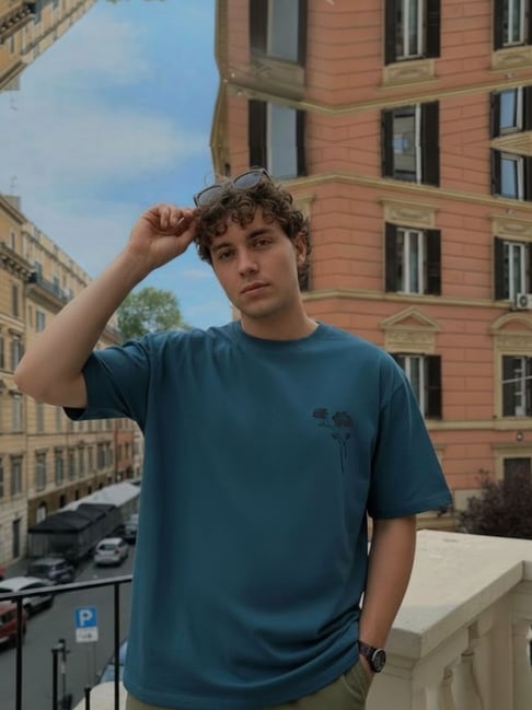 Rigo Mens Turquoise Oversized Printed T-shirt-picture-32