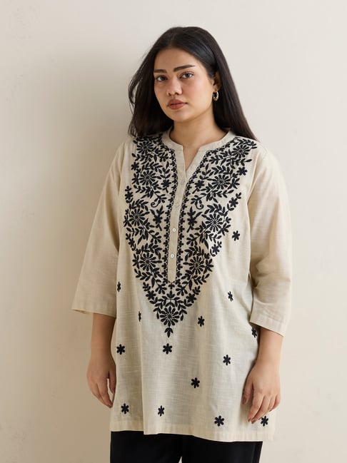 Diza by Westside Beige Embroidered Cotton Kurti-picture-38