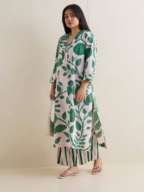 Diza by Westside Green Floral Printed Cotton A-Line Kurta-picture-28