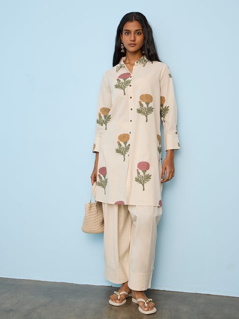 Utsa by Westside Light Beige Printed Cotton-Blend Straight Kurta-picture-14