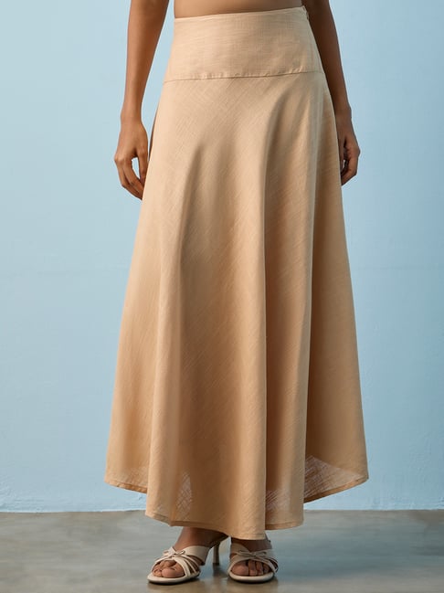 LOV by Westside Beige Solid High-Rise Skirt-picture-22