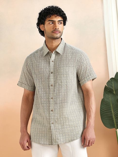 Fabindia Light Green Cotton Relaxed Fit Printed Shirt-picture-16