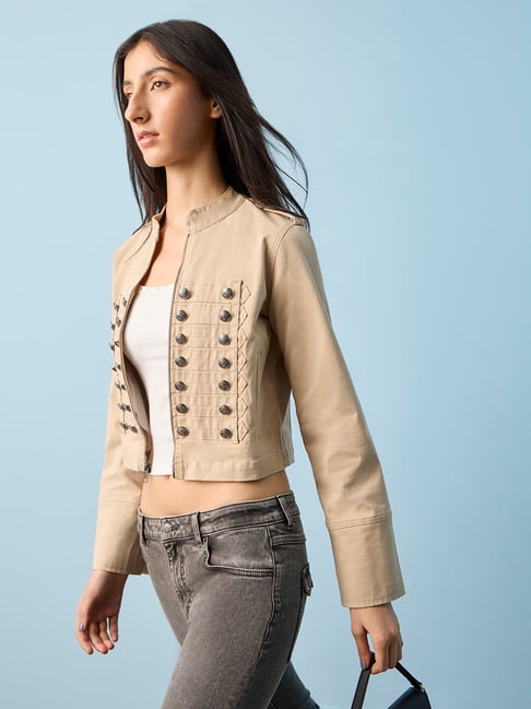nuon women Nuon by Westside Beige Military-Inspired Denim Jacket-picture-43