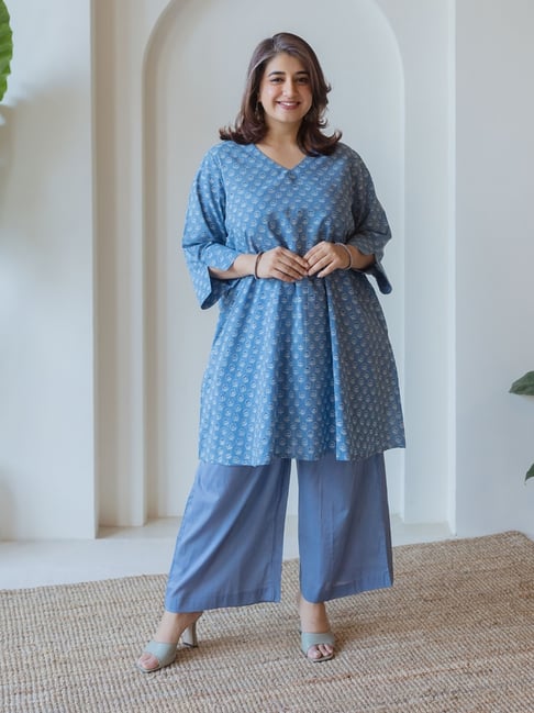 The Indian Ethnic Co Light Indigo Printed Cotton Kurti-image-40