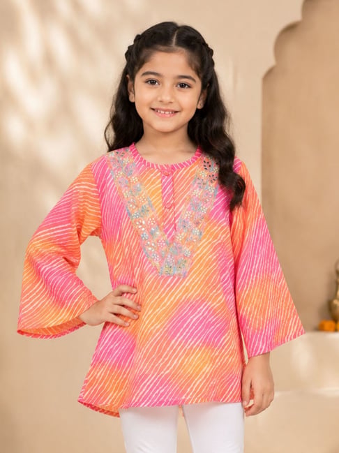 Kiddopanti Orange Sunset Regular Fit Embroidered Kurta-picture-31