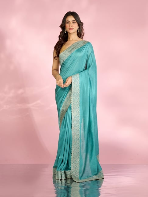 Mohey Womens Blue Zari Chiffon Saree-picture-22