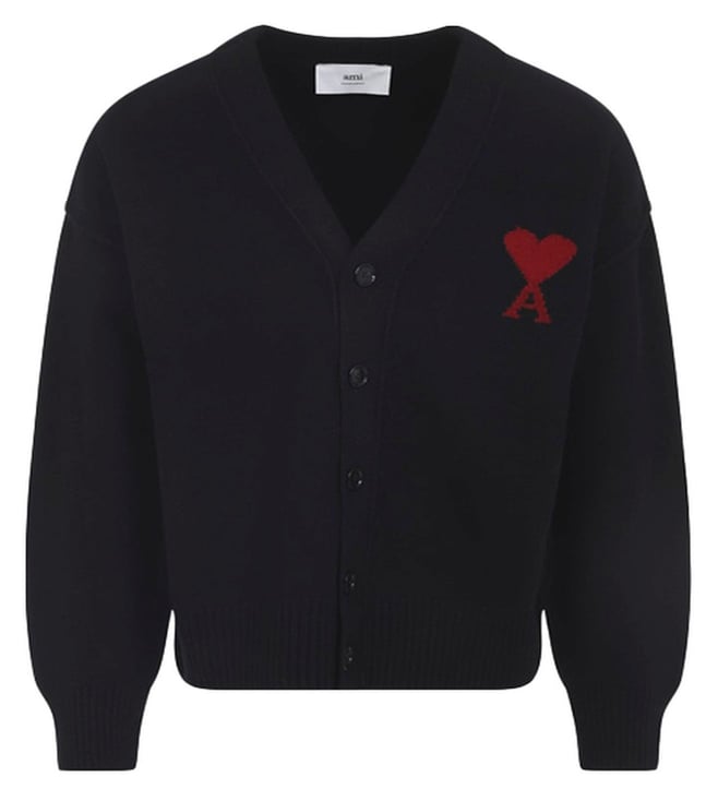 【AMI】v neck knit Ami Paris Black V-Neck Logo Cardigan
