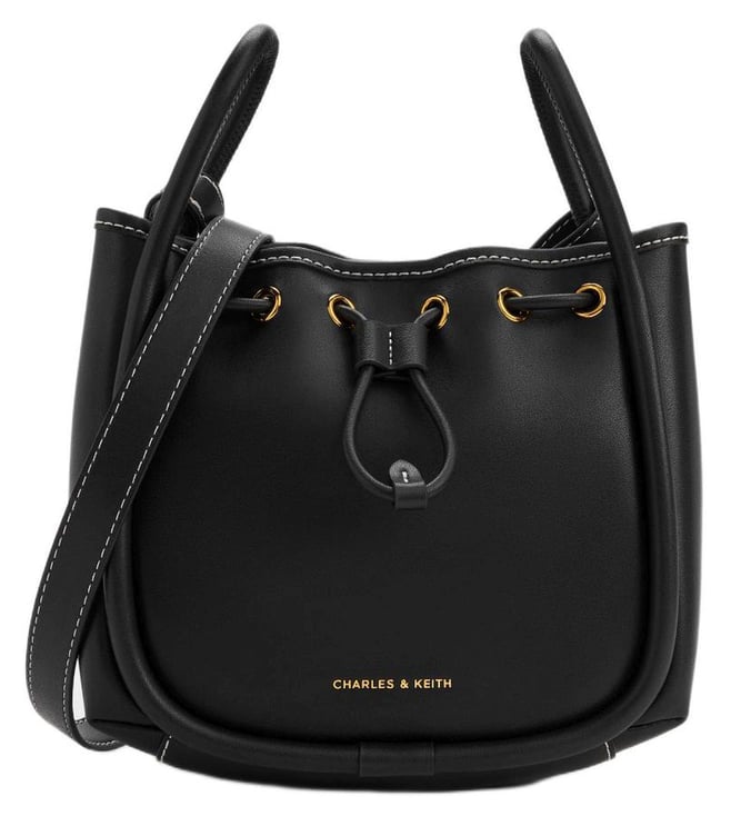 CHARLES & KEITH Black Lyla Tubular Medium Bucket Bag