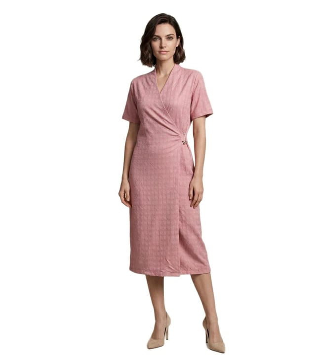ICONIC Women Pink Knitted Wrap Dress With Metal Trim