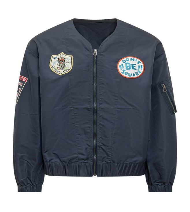 Dark Blue Embroidered V Neck Jacket