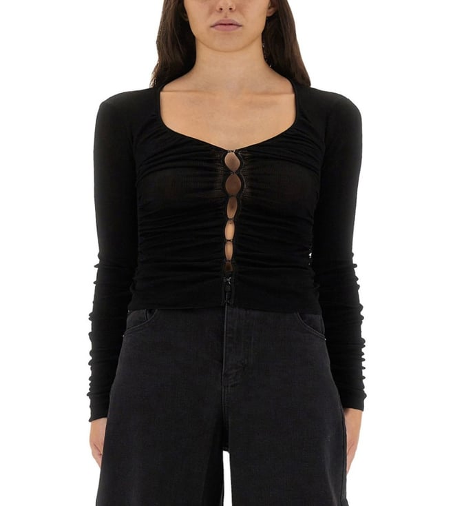 Black Solid Scoop Neck Top