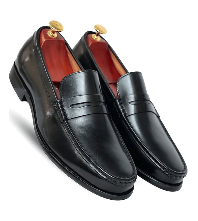 Vantier Shoes Men's Horse Bit Croc Black Loafers