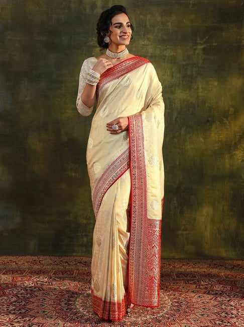 Libas Art Cream Woven Design Saree With Unstitched Blouse-picture-17