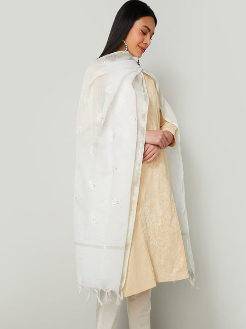 Melange by Lifestyle Off White Embroidered Dupatta-picture-26